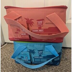 Trader Joe's 2 Mini Insulated Bag Peach & Blue Tote New with Tag